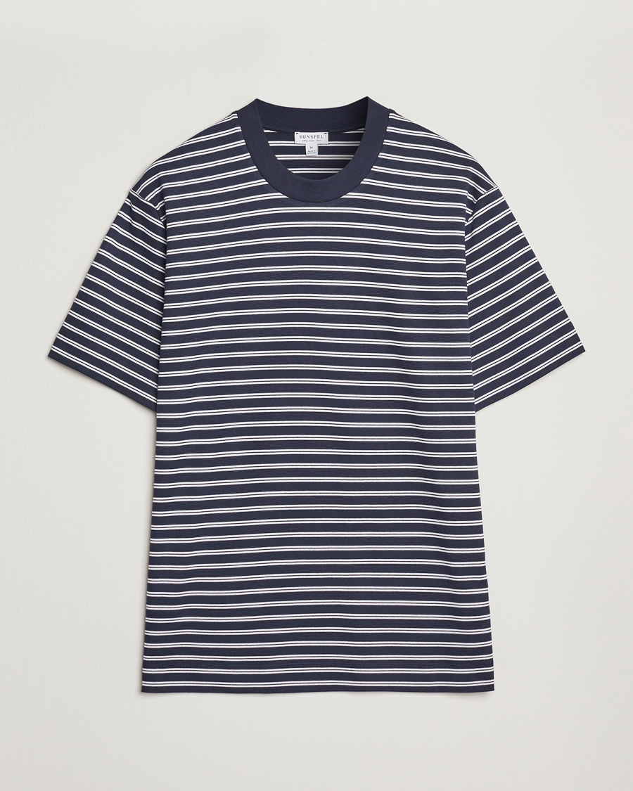 Heren | T-shirts | Sunspel | Heavy Weight Supima Cotton T-Shirt Navy/White