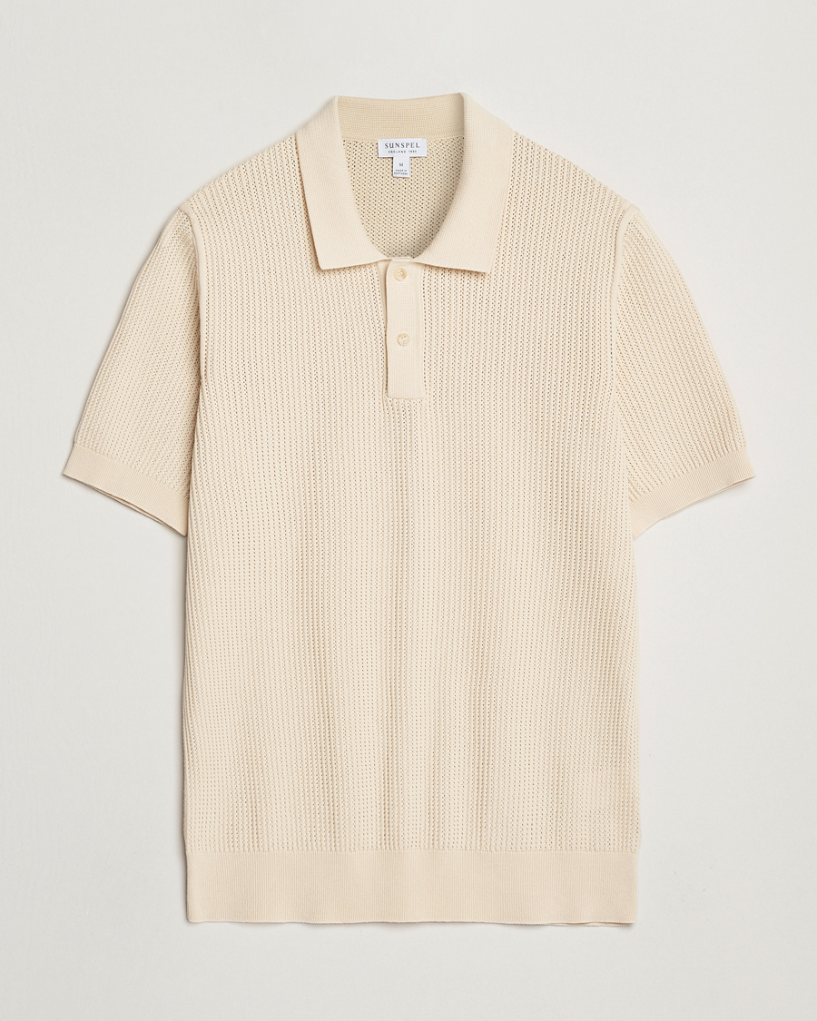 Heren | Polo's | Sunspel | Mesh Knit Stitch Polo Ecru