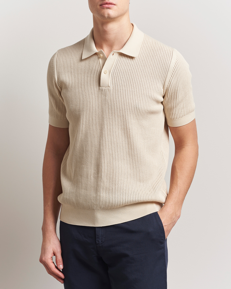 Heren | Polo's | Sunspel | Mesh Knit Stitch Polo Ecru