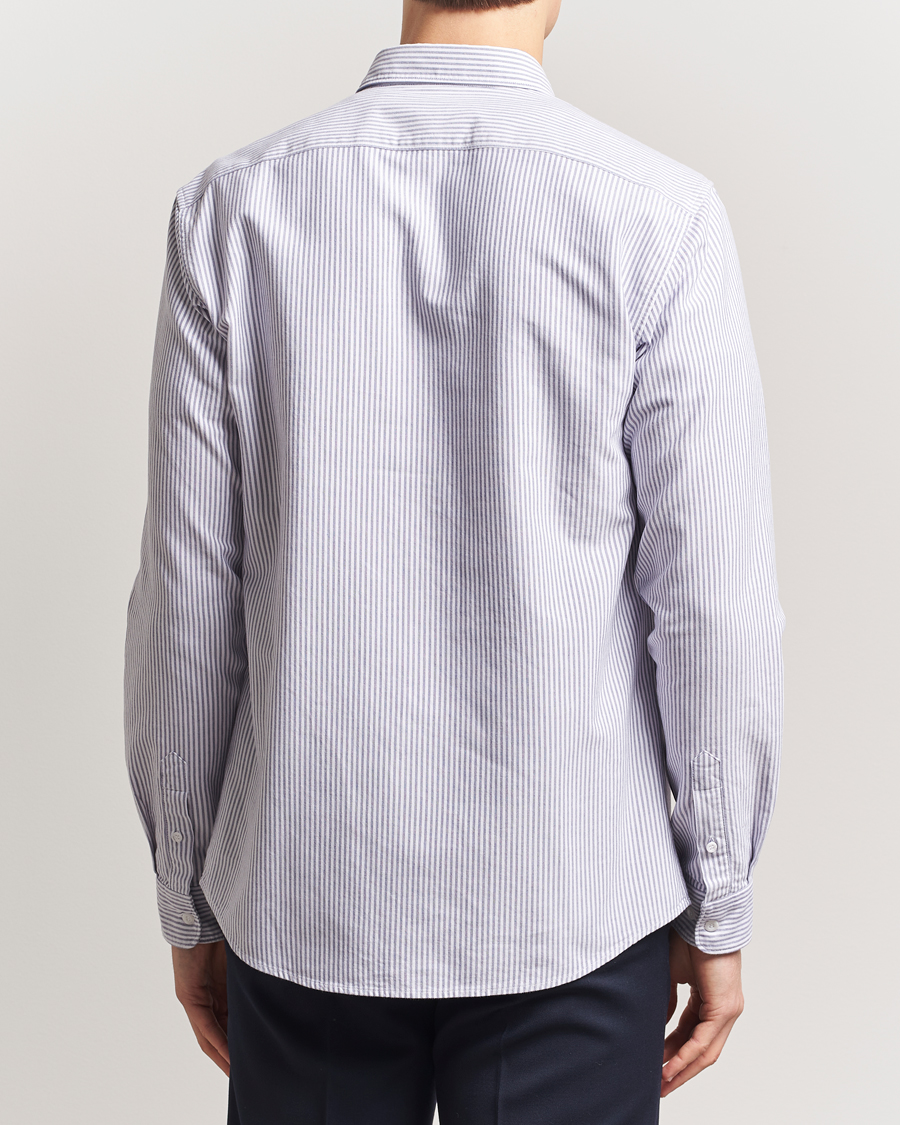 Heren | Overhemden | Sunspel | Striped Oxford Button Down Shirt White/Navy