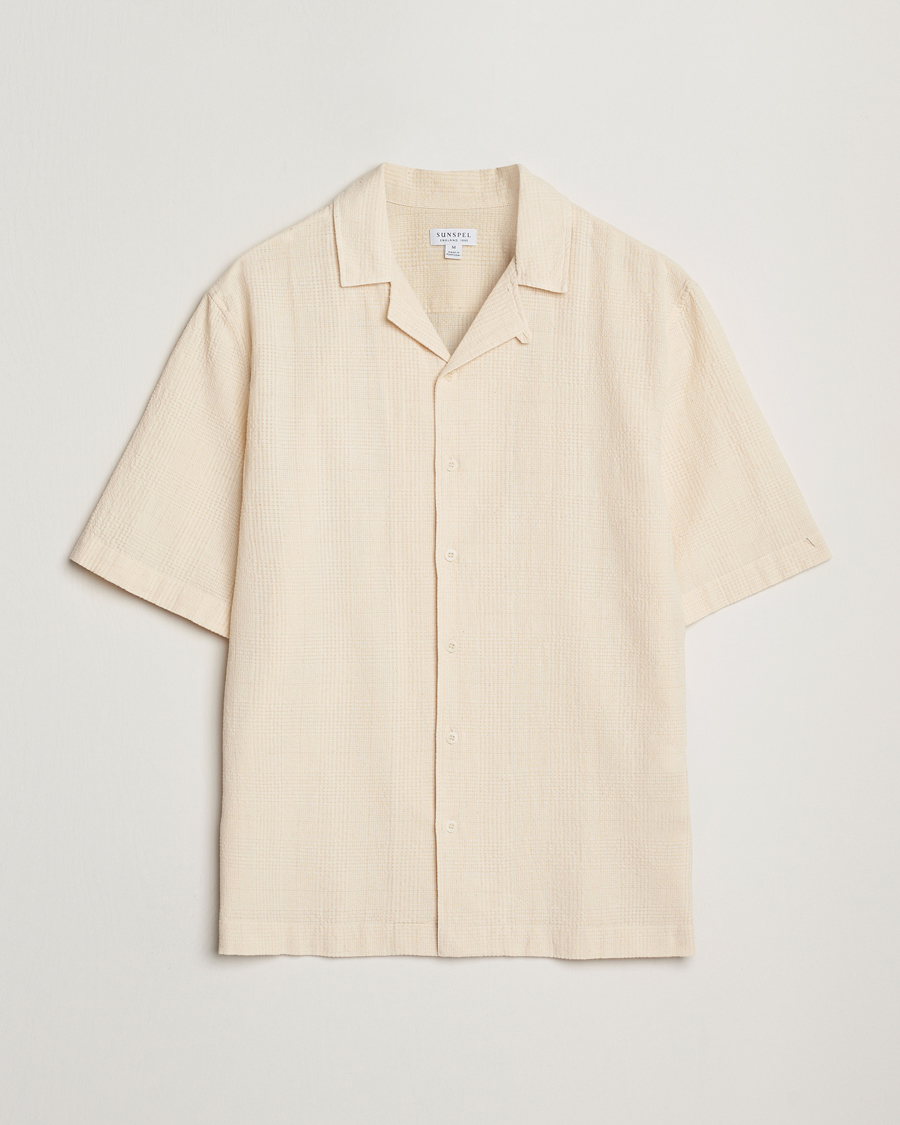 Heren | Overhemden | Sunspel | Loose Weave Check Cotton Camp Shirt Ecru