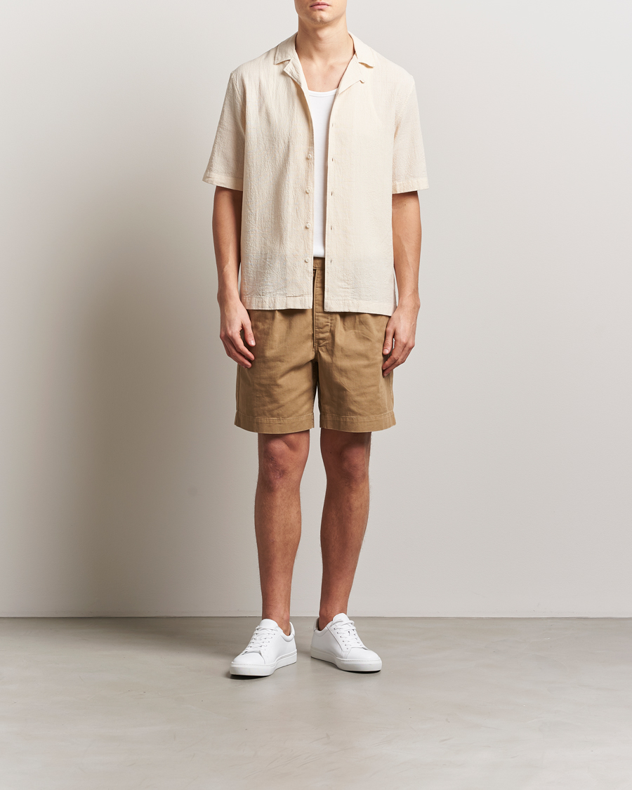 Heren | Overhemden | Sunspel | Loose Weave Check Cotton Camp Shirt Ecru