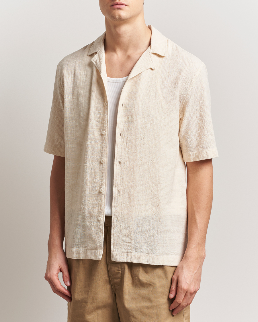 Heren | Overhemden | Sunspel | Loose Weave Check Cotton Camp Shirt Ecru