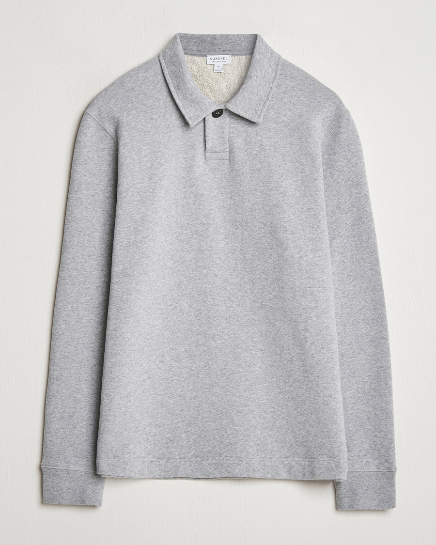 Heren | Truien | Sunspel | Loopback Polo Sweatshirt Grey Melange