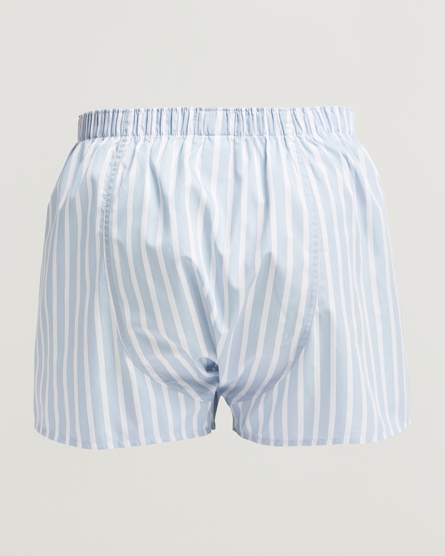 Heren | Ondergoed | Sunspel | Classic Woven Cotton Boxer Shorts Sky Blue Barstripe