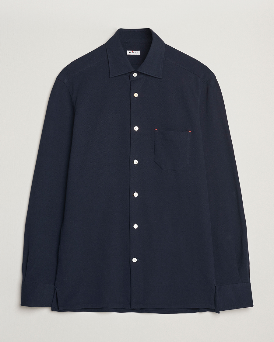 Heren | Overhemden | Kiton | Jersey Piquet Shirt Navy