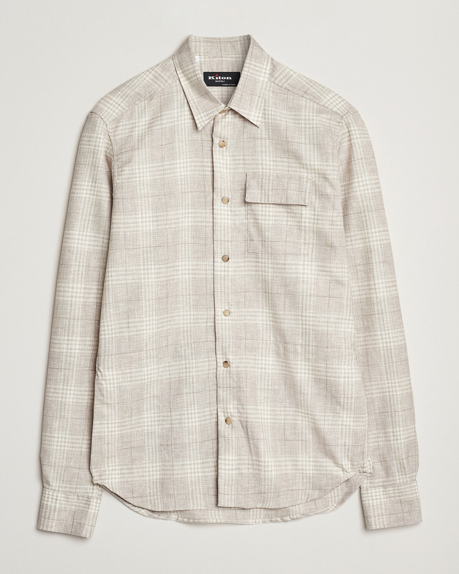 Heren | Overhemden | Kiton | Virgin Wool Check Overshirt Beige