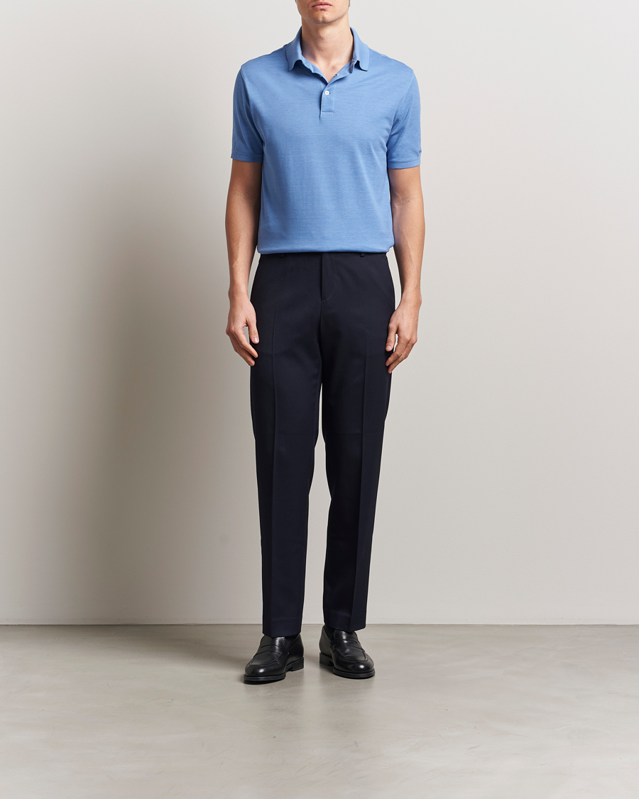 Homme | Polos | Ralph Lauren Purple Label | Cotton/Silk Short Sleeve Polo Cornflower