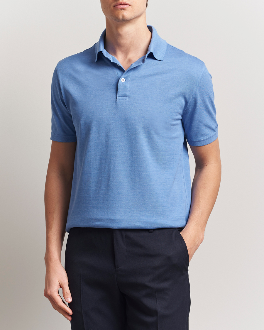 Homme | Polos | Ralph Lauren Purple Label | Cotton/Silk Short Sleeve Polo Cornflower