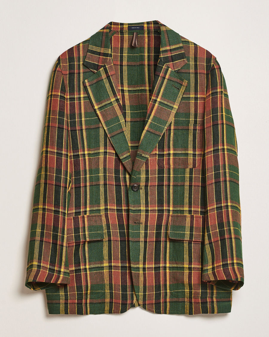 Heren | Blazers | Drake's | MKI Linen Madras Games Blazer Brown/Green