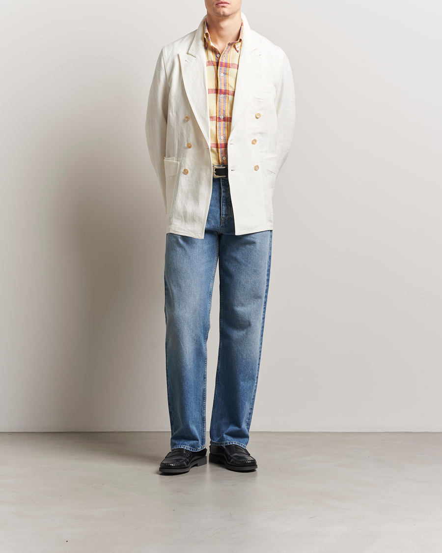 Heren | Blazers | Drake's | MKIII Linen Games Double Breasted Blazer Ecru