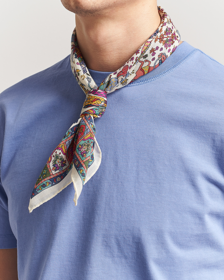Homme | Drake's Floral Moghul Bandana Ecru/Navy/Magenta | Drake's | Floral Moghul Bandana Ecru/Navy/Magenta