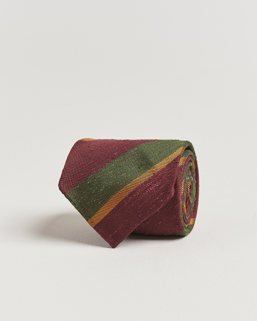 Heren | Stropdassen | Drake's | Shantung Multi Stripe Silk Tie Burgundy