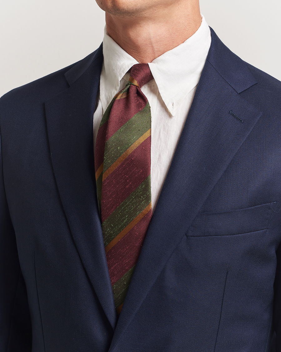 Heren | Stropdassen | Drake's | Shantung Multi Stripe Silk Tie Burgundy