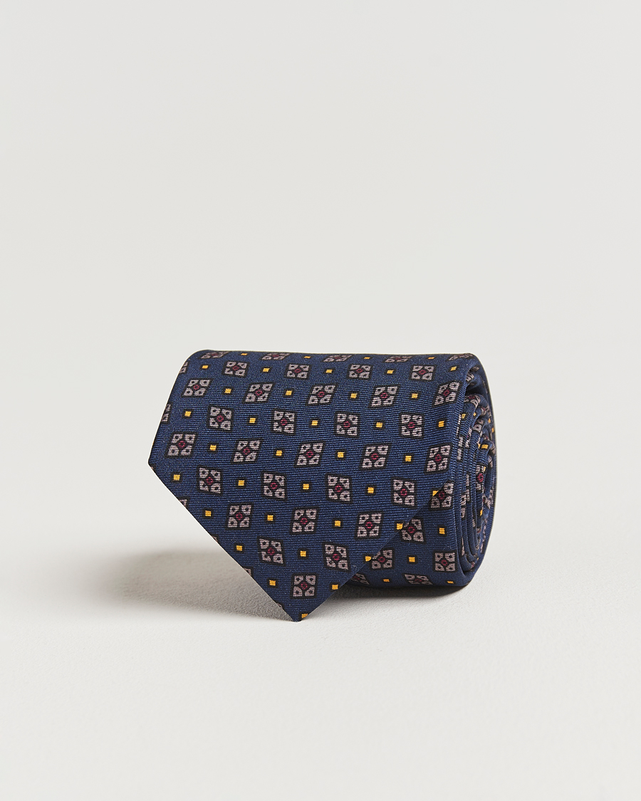 Homme | Cravates | Drake's | Mini Diamond Medallion Silk Twill Tie Navy