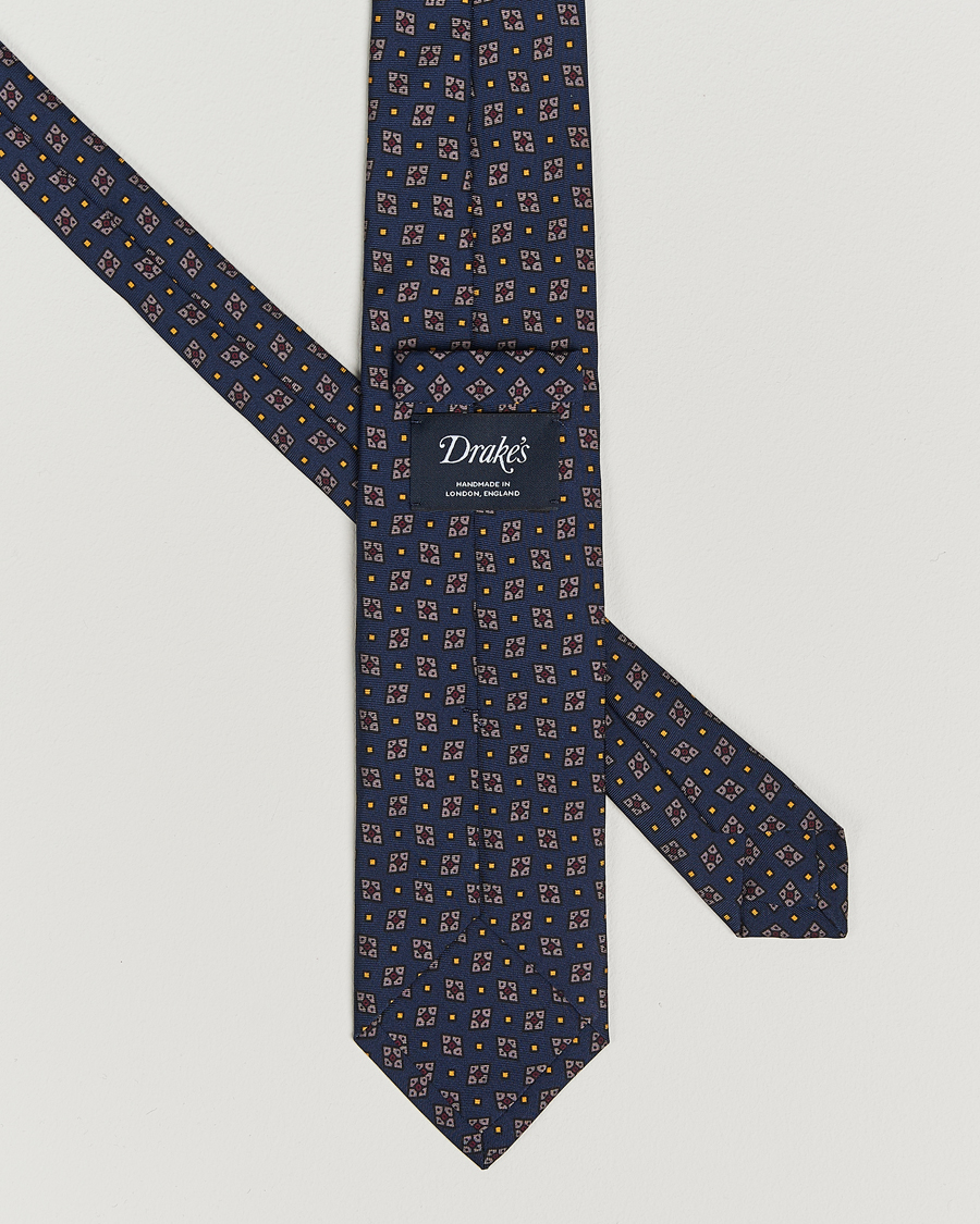 Homme | Cravates | Drake's | Mini Diamond Medallion Silk Twill Tie Navy