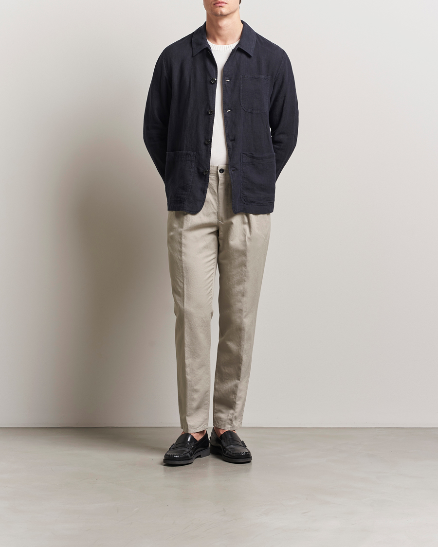 Heren | Broeken | Incotex | Tapered Fit Pleated Linen Slacks Light Beige