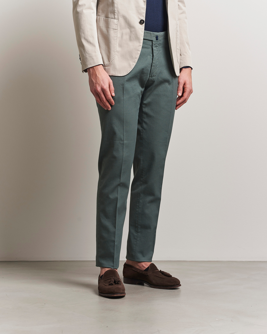 Heren | Broeken | Incotex | Slim Fit Micro Structure Cotton Chinos Green