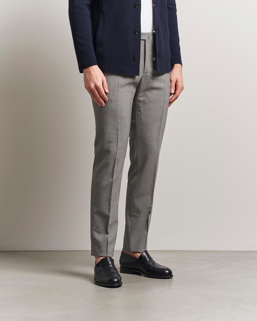 Homme | Pantalons | Incotex | Slim Fit Micro Houndstooth Wool Trousers Light Grey