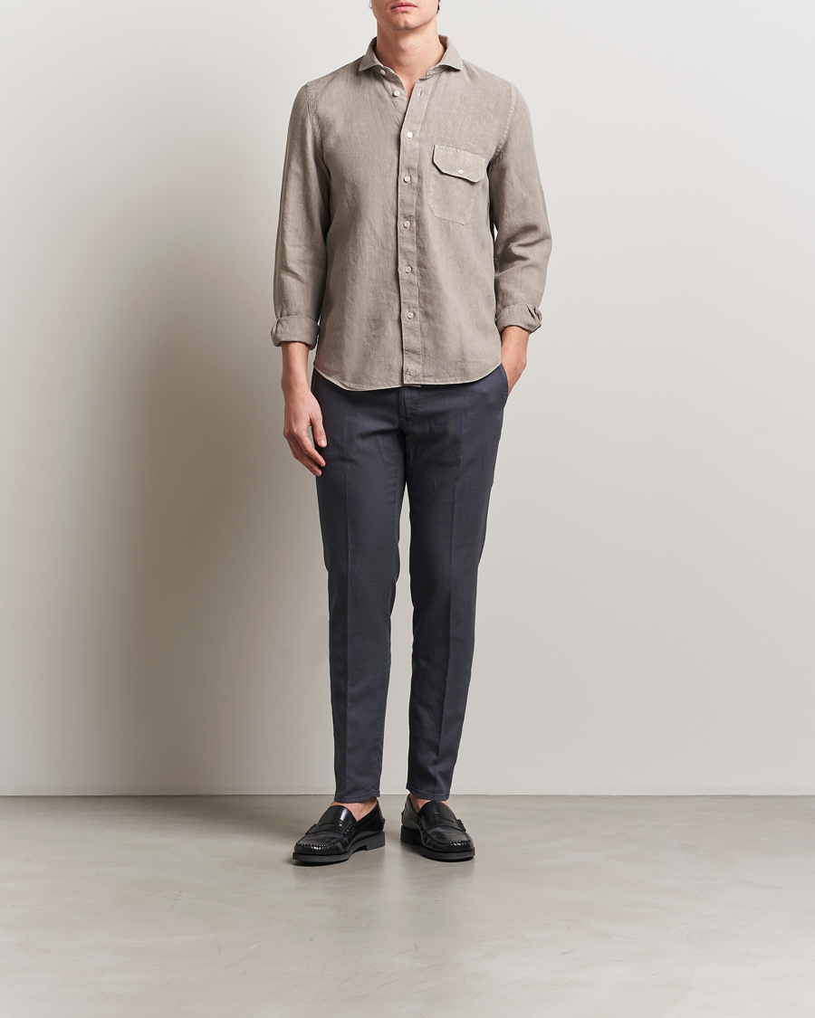 Homme | Pantalons | Incotex | Slim Fit Basket Weave Cotton Slacks Dark Grey