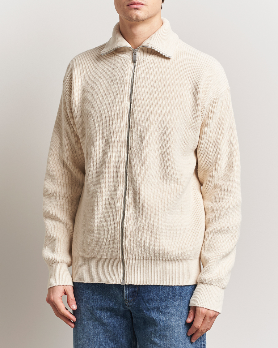 Heren | Truien | Jil Sander | Rib Full Zip Cardigan Porcelain