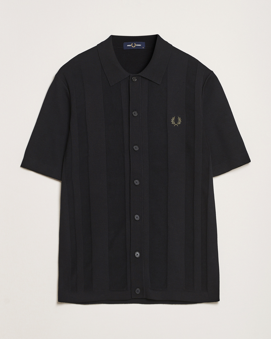 Heren | Overhemden | Fred Perry | Knitted Short Sleeve Shirt Black