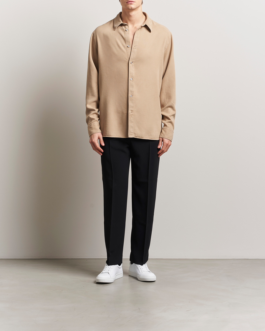 Homme | Chemises | J.Lindeberg | Garment Dyed Structure Tencel Shirt Khaki