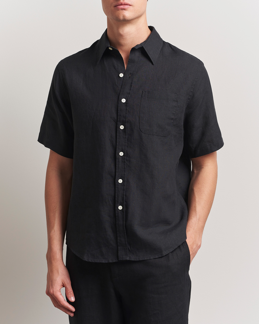 Heren | Overhemden | Colorful Standard | Garment Dyed Linen Short Sleeve Shirt Deep Black
