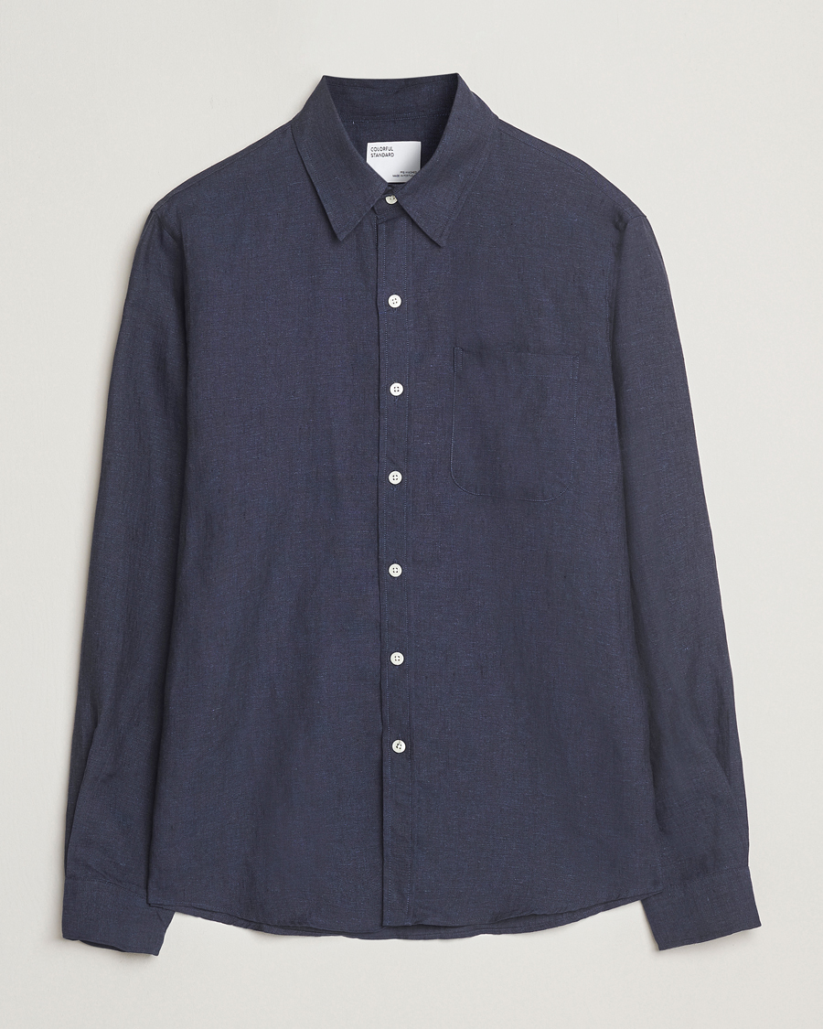 Heren | Overhemden | Colorful Standard | Garment Dyed Linen Shirt Navy Blue