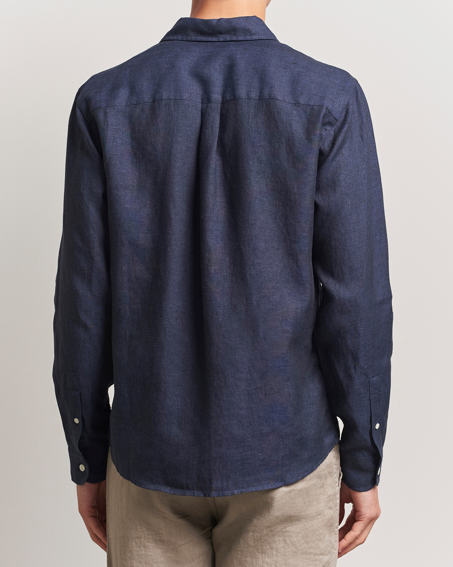 Heren | Overhemden | Colorful Standard | Garment Dyed Linen Shirt Navy Blue