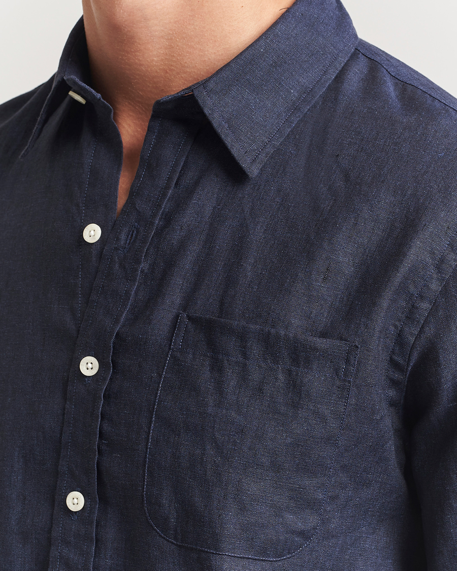 Heren | Overhemden | Colorful Standard | Garment Dyed Linen Shirt Navy Blue