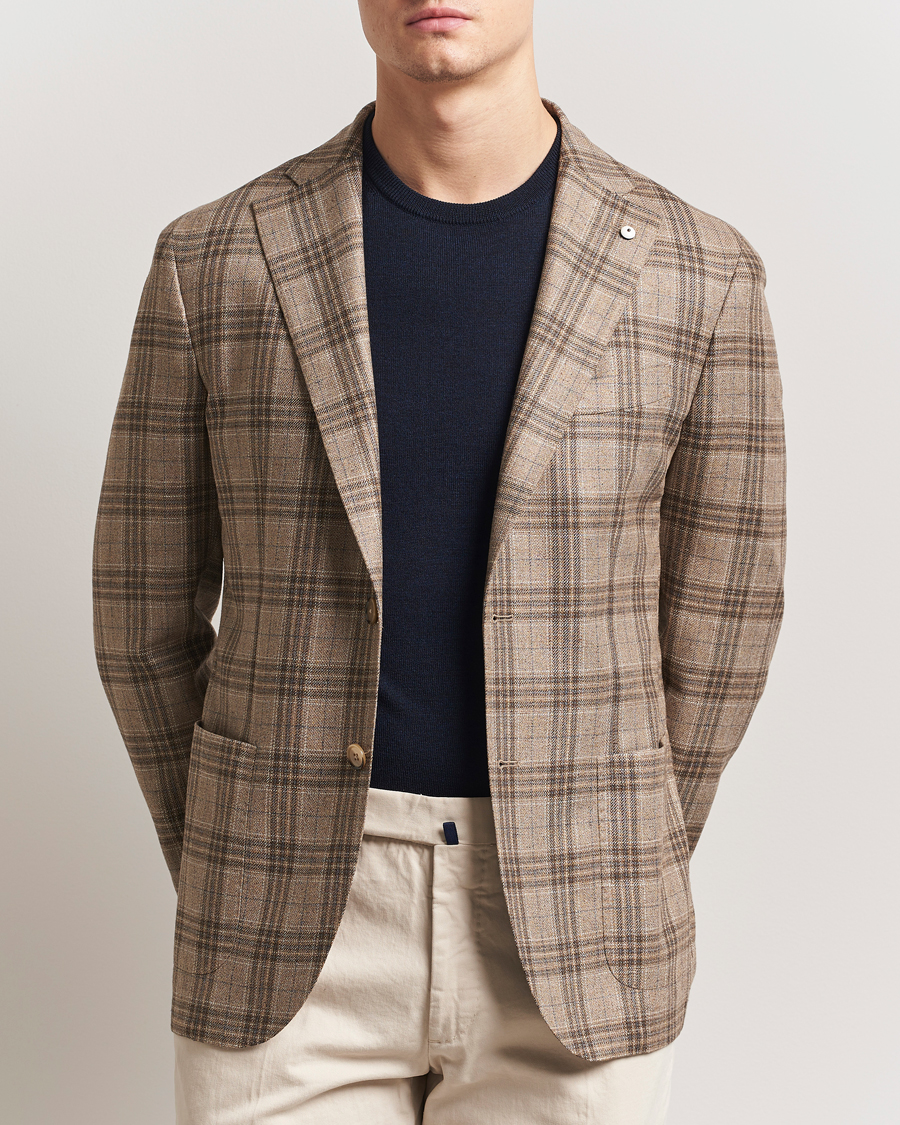 Heren | Blazers | L.B.M. 1911 | Jack Regular Fit Silk/Wool Overcheck Blazer Brown