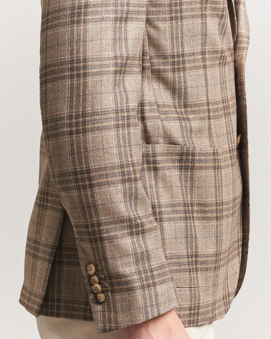 Heren | Blazers | L.B.M. 1911 | Jack Regular Fit Silk/Wool Overcheck Blazer Brown
