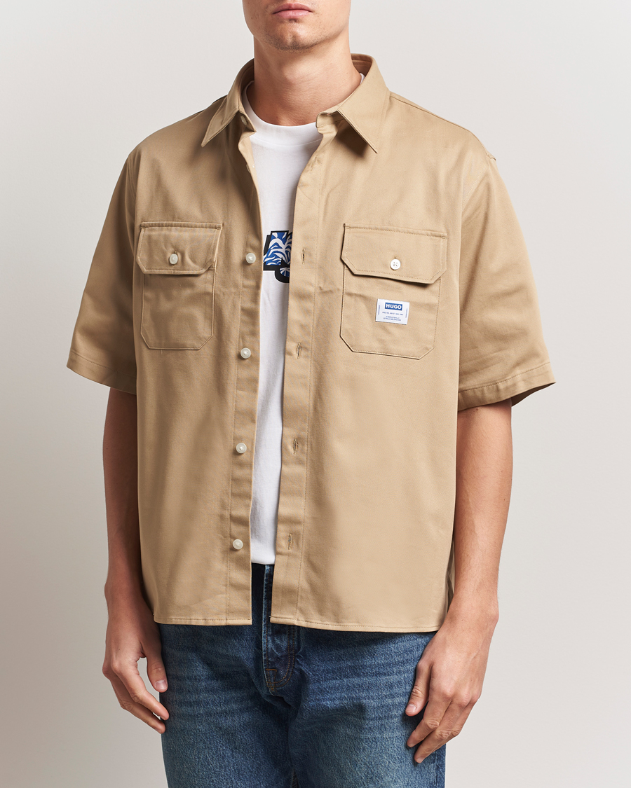 Heren | Overhemden | HUGO | Ekyno Short Sleeve Shirt Medium Beige