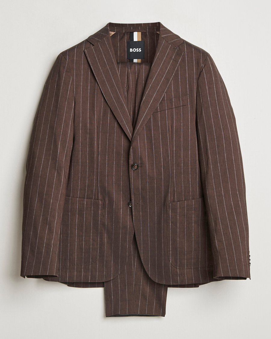 Homme | Costumes | BOSS BLACK | Hanry Wool Pinstriped Suit Dark Brown