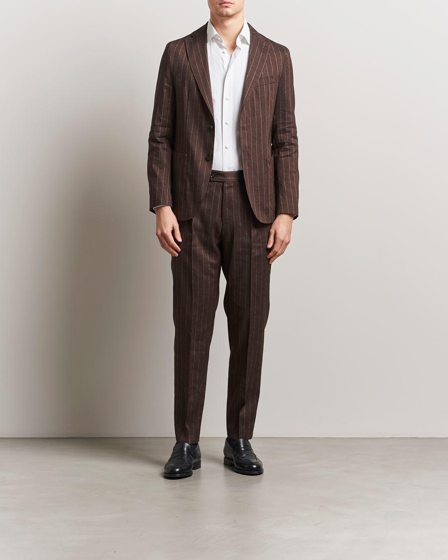 Homme | Costumes | BOSS BLACK | Hanry Wool Pinstriped Suit Dark Brown