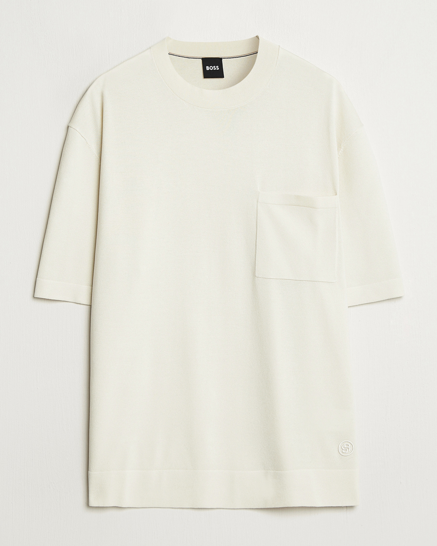 Heren | T-shirts | BOSS BLACK | Jervaiso Cotton/Silk Knitted T-Shirt Open White