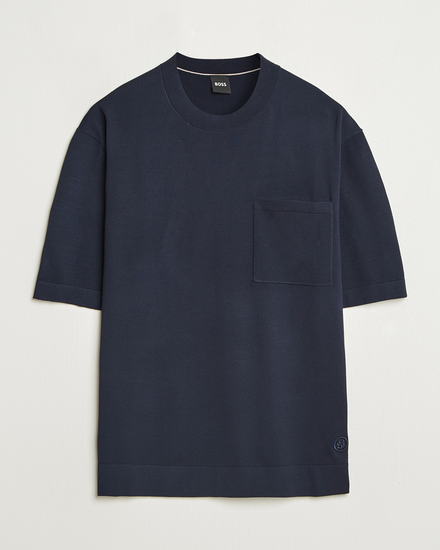Heren | T-shirts | BOSS BLACK | Jervaiso Cotton/Silk Knitted T-Shirt Dark Blue