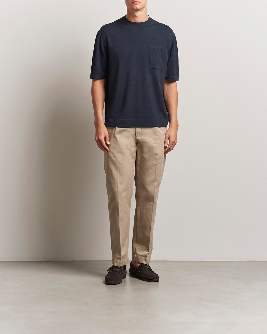 Heren | T-shirts | BOSS BLACK | Jervaiso Cotton/Silk Knitted T-Shirt Dark Blue