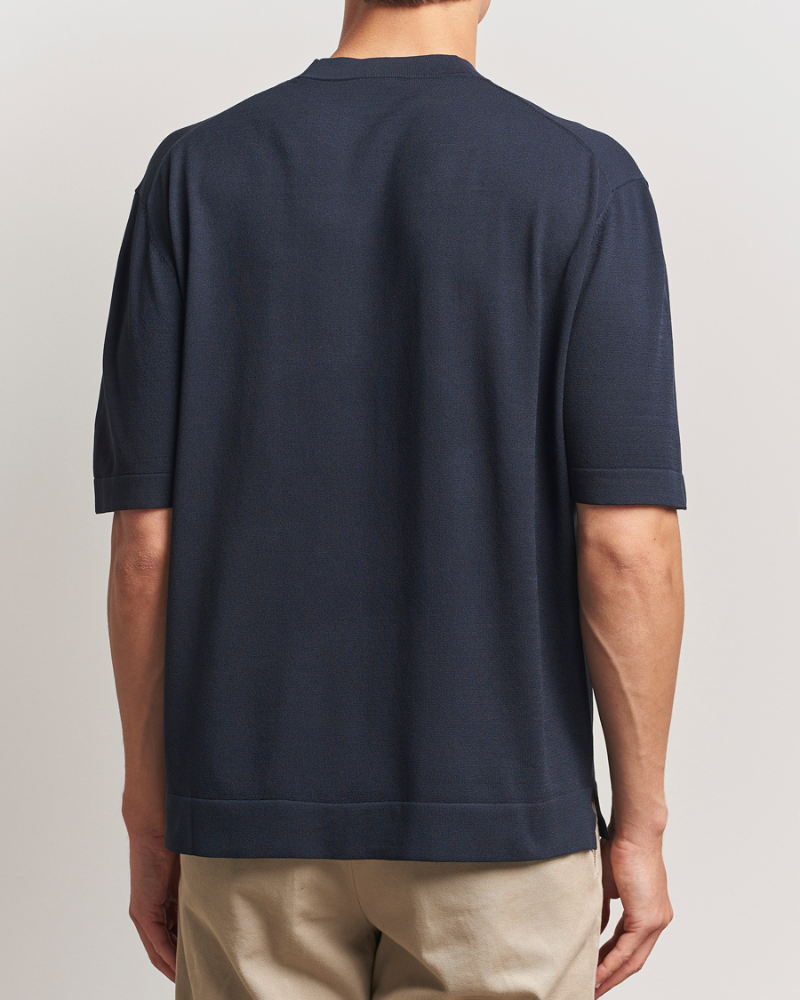 Heren | T-shirts | BOSS BLACK | Jervaiso Cotton/Silk Knitted T-Shirt Dark Blue