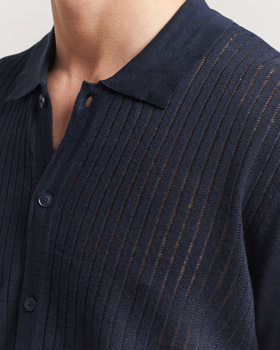 Heren | Overhemden | BOSS ORANGE | Kamicino Knitted Short Sleeve Shirt Dark Blue