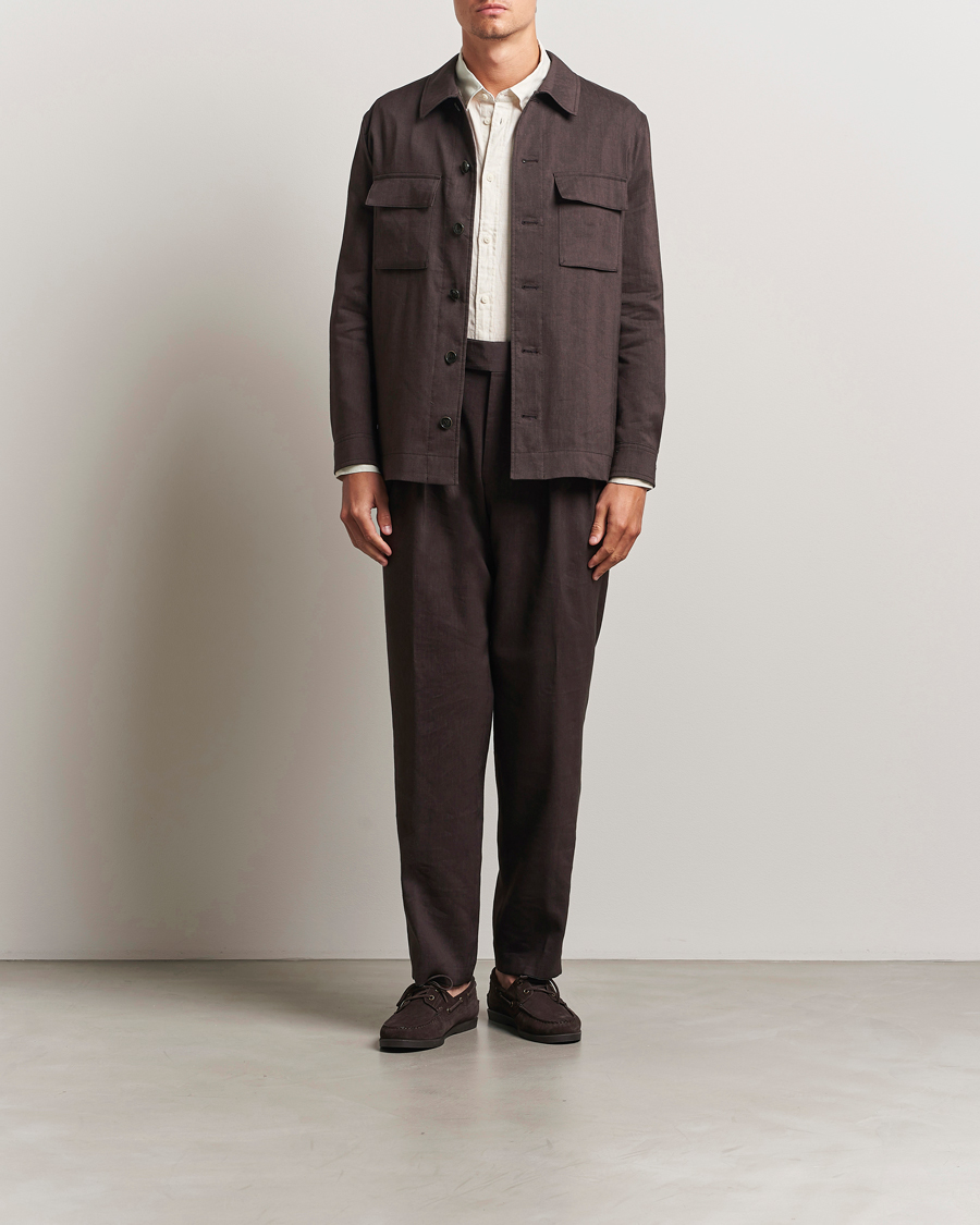 Heren | Broeken | BOSS CAMEL | Port Linen Double Pleated Trousers Dark Brown