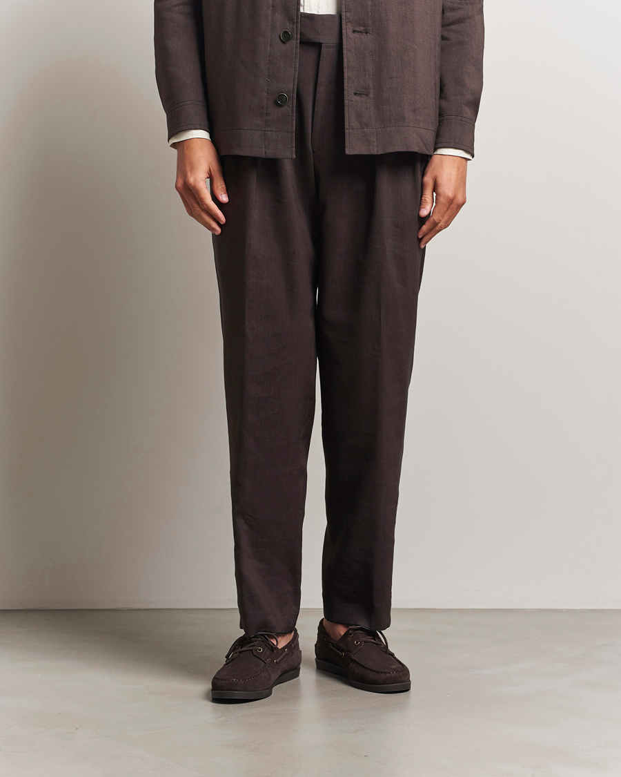 Heren | Broeken | BOSS CAMEL | Port Linen Double Pleated Trousers Dark Brown