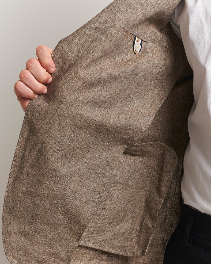 Heren | Blazers | BOSS BLACK | Huge Linen Peak Lapel Blazer Dark Brown