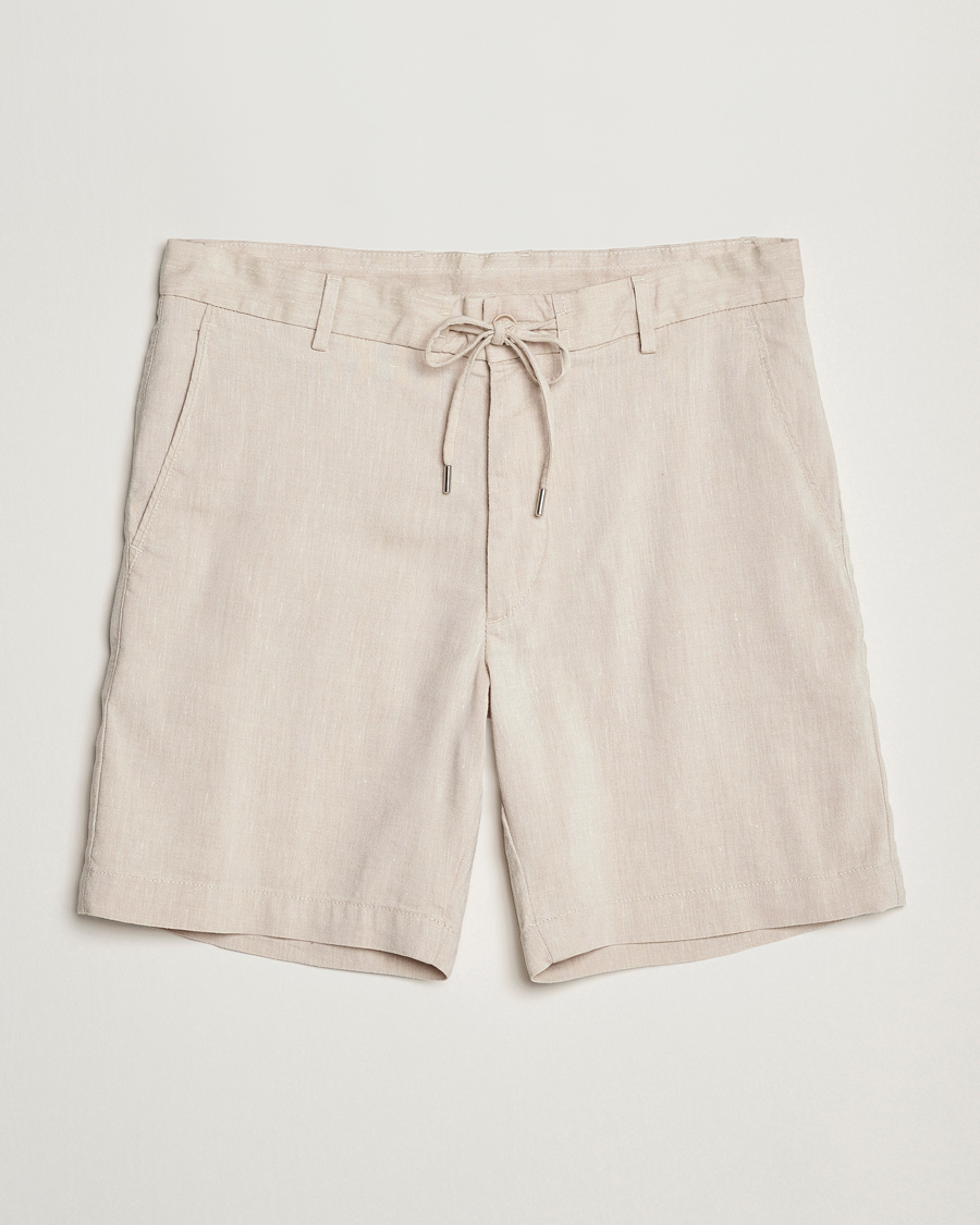 Heren | Korte broek | BOSS BLACK | Kane Linen/Cotton Drawstring Shorts Light Beige