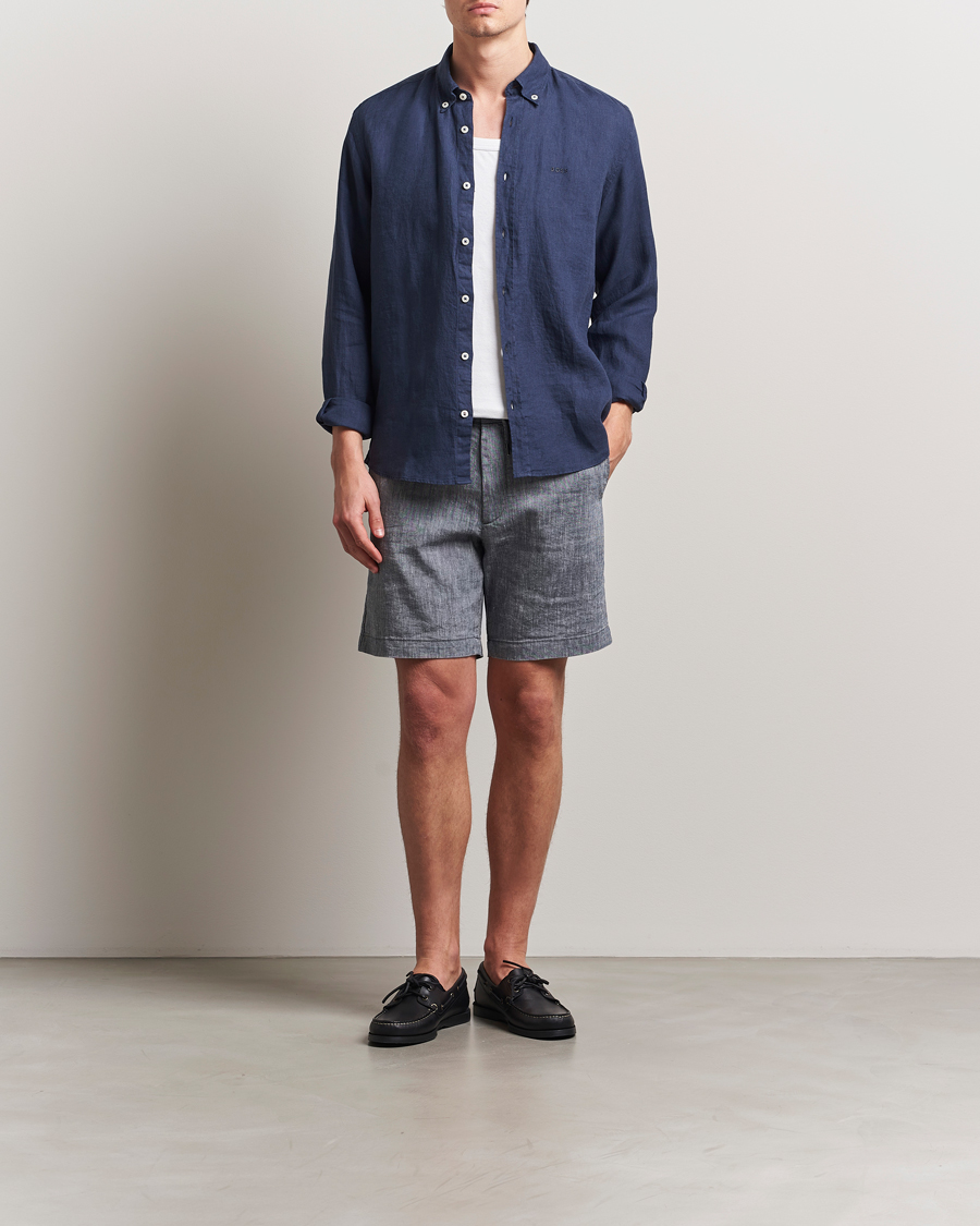 Heren | Korte broek | BOSS BLACK | Kane Linen/Cotton Drawstring Shorts Dark Blue