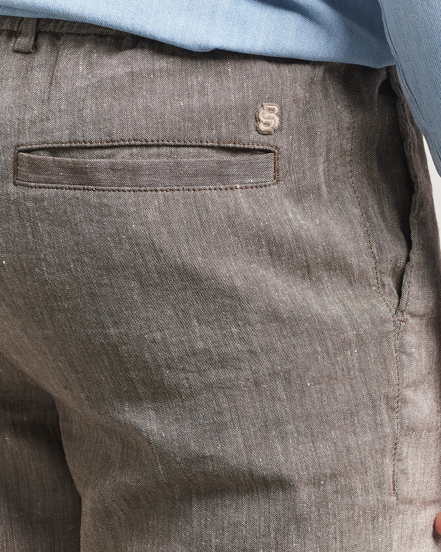 Homme | Pantalons | BOSS BLACK | Kane Linen Blend Drawstring Trousers Dark Brown