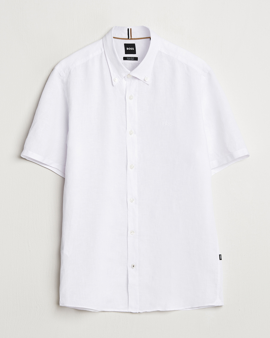 Heren | Overhemden | BOSS BLACK | Liam Linen Short Sleeve Shirt White