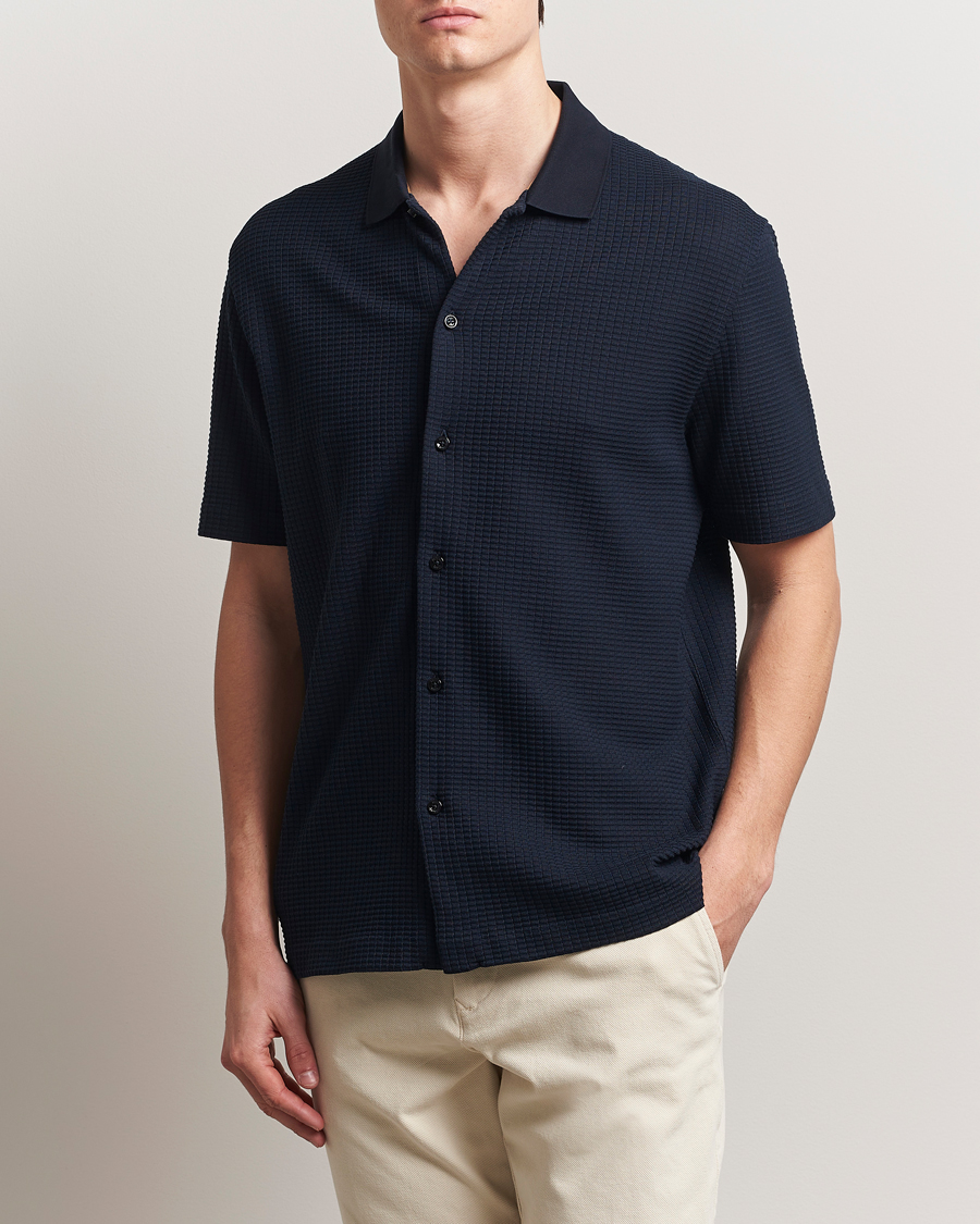 Homme | Chemises | BOSS BLACK | Palladio Knitted Short Sleeve Shirt Dark Blue