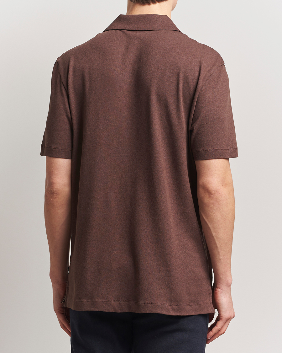 Heren | Polo's | BOSS BLACK | Ponti Cotton/Linen Open Collar Polo Dark Brown